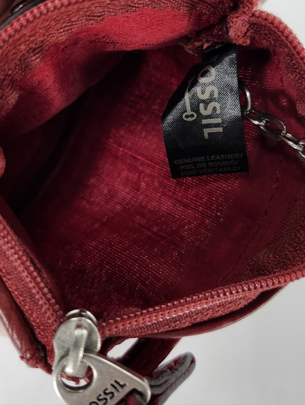 Fossil Emory Red Leather Zip Top Flap Snap Coin, Card & Key Chain Change Purse - Picture 10 of 11